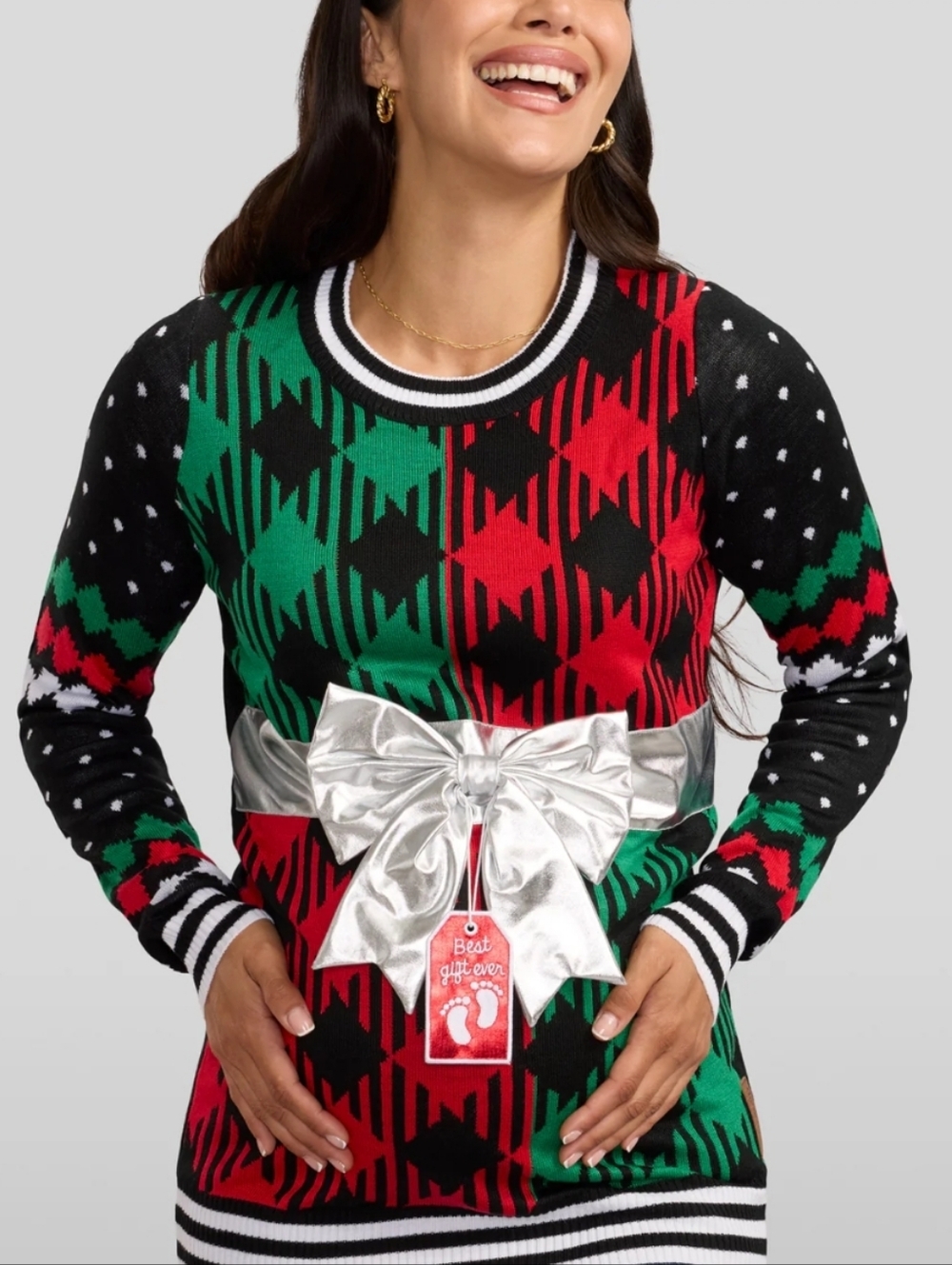 Tipsy Elves Women's Best Gift Ever Maternity Bow Christmas Sweater New Large